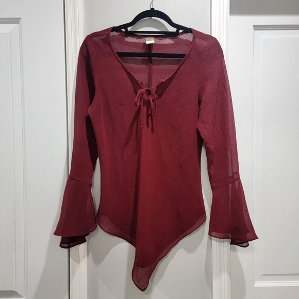 Wawa Flounce Sleeve Front-Tie Peasant Shirt
